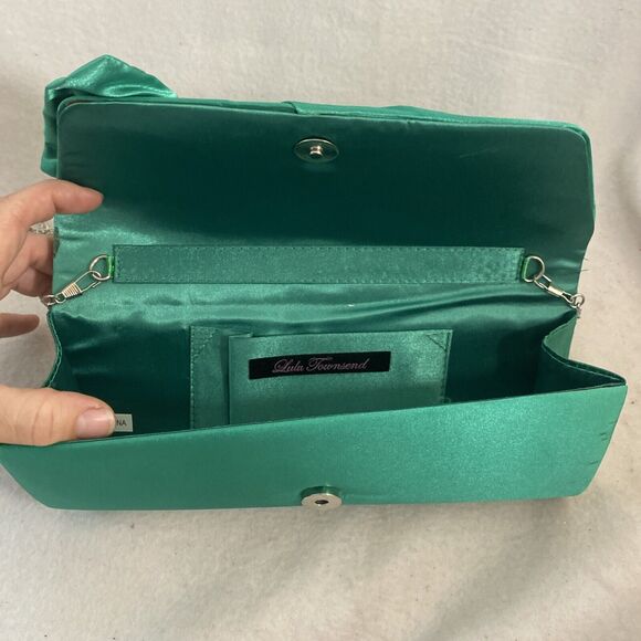 LULU TOWNSEND Green Sparkling Floral handbag purse clutch Stains Snap - Picture 6 of 12